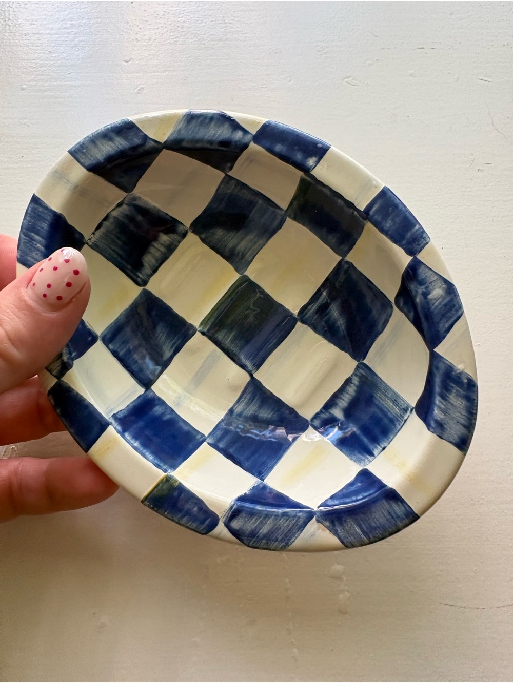 Mackenzie Childs Royal Check Oval Soap Dish Trinket Dish - Picture 2 of 5